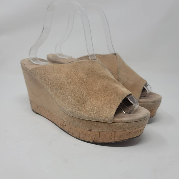 Diane Von Furstenberg Platform Wedge Slide Sandals Women's Size 9 M Tan Suede - Picture 1 of 8